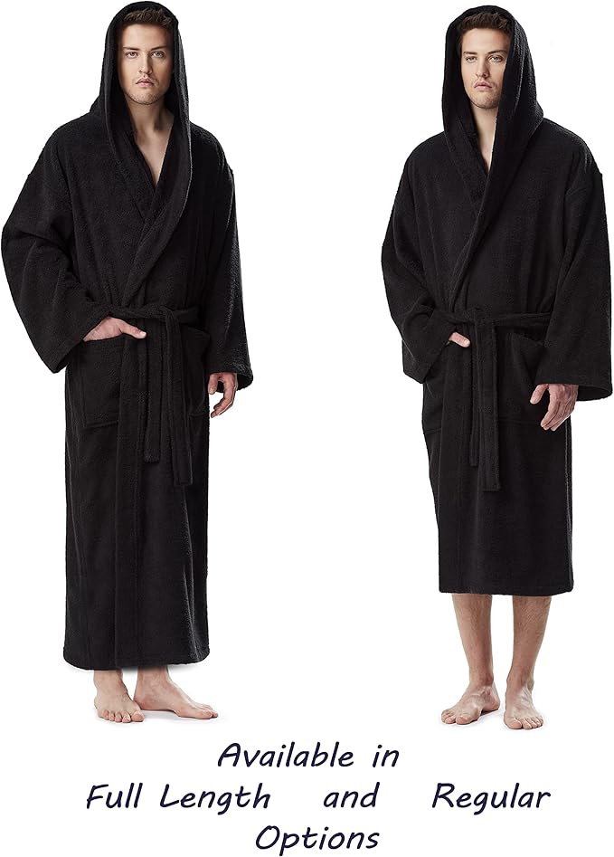 Arus Men's Hooded Classic Bathrobe Turkish Cotton Robe with Full Length Options