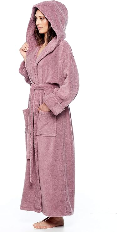 Arus Womens Soft Twist Hooded Full Length Turkish Cotton Long Bathrobe