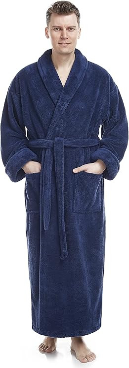 arus-men-s-shawl-collar-full-length-tall-long-fleece-robe-turkish-bathrobe-navy-blue