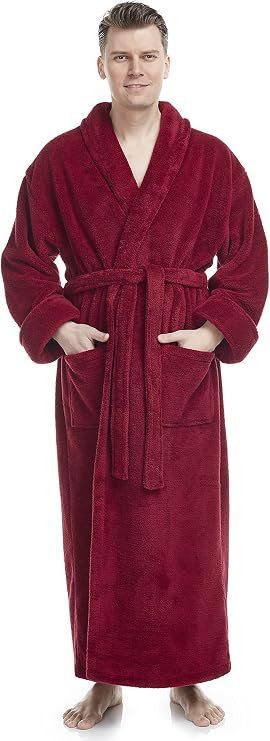 arus-men-s-shawl-collar-full-length-tall-long-fleece-robe-turkish-bathrobe-red