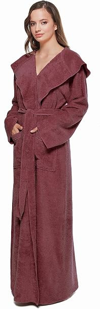 arus-women-s-princess-robe-ankle-long-hooded-lightweight-turkish-cotton-bathrobe-claret-wine