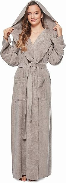 arus-women-s-princess-robe-ankle-long-hooded-lightweight-turkish-cotton-bathrobe-gray
