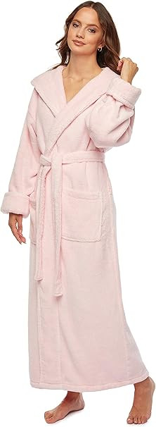arus-womens-soft-twist-hooded-full-length-turkish-cotton-long-bathrobe-pink